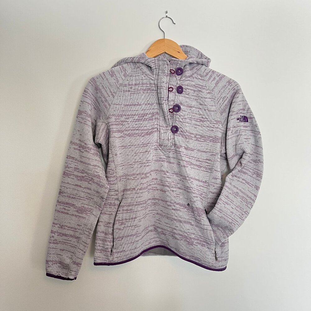 North Face. Hooded Sweater. Grey and Purple Color. Size L (Fits M). Womens.